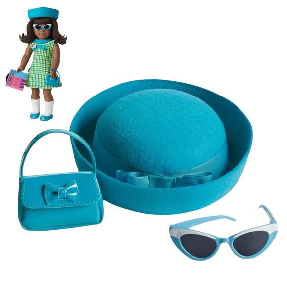 American Girl Melody Doll 60's Meet Accessories Hat Purse & Cat Eye Sunglasses